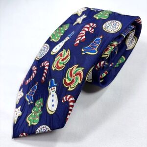 Keith Daniels Christmas Cookie Necktie Navy Blue Sugar Cookies Holiday Tie Candy